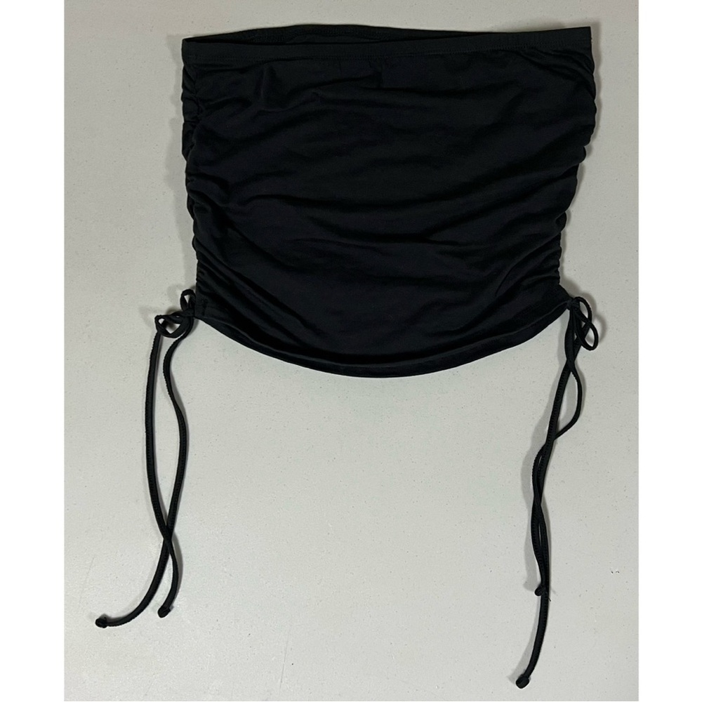 Black Solid Ruched Strapless Sleeveless Tube Top … - image 4